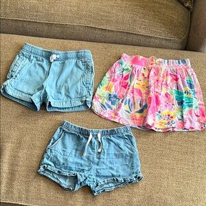 Carter’s/OshKosh Girls 4T Bundle EUC Colorful Skort 2 styles of Jean shorts
